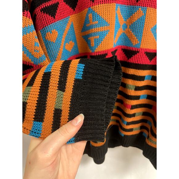 VTG SPUNKY USA 70s Geometric Crewneck Sweater Knitted Abstract Multi Women's L - Picture 4 of 10